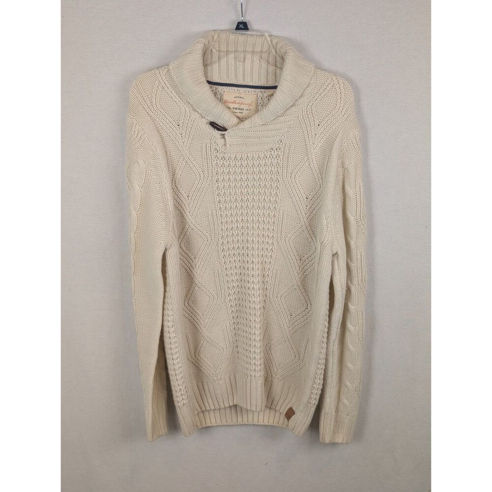 Original Weatherproof Vintage Zig Zag Cable Knit Sweater Cream Men's Size Medium